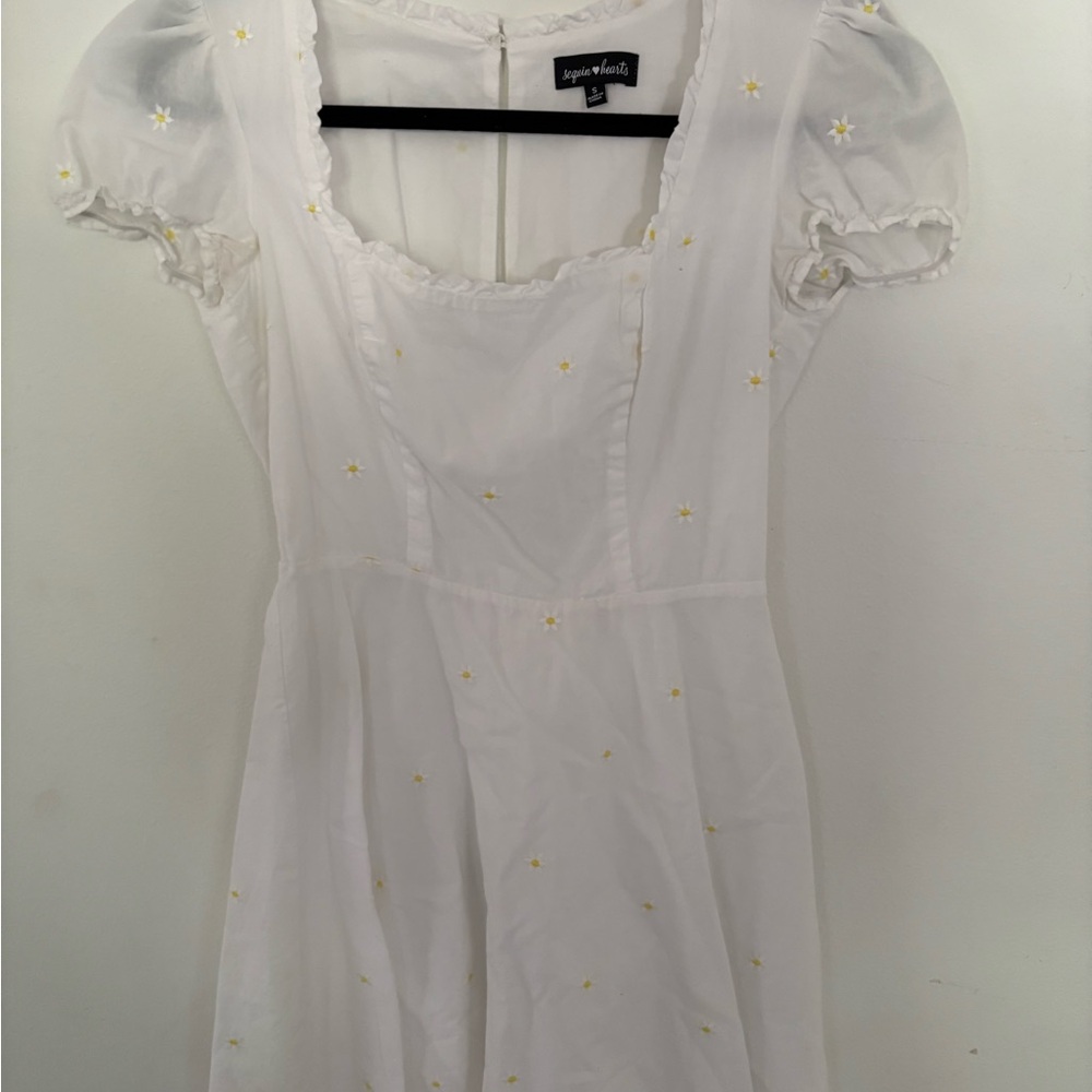Sequin Hearts White Mini Dress with Yellow Accents